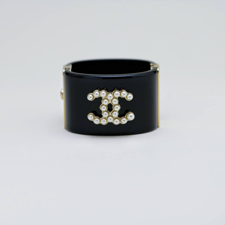 Used Chanel CC Collection Resin Faux Pearl Cuff Bangle