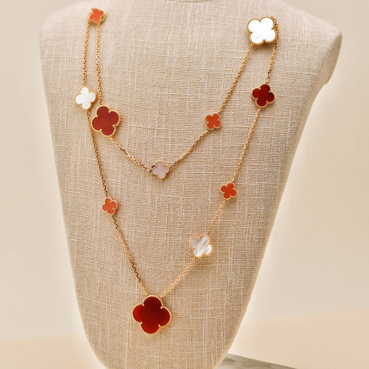 Used Van Cleef & Arpels VIP Magic Alhambra Carnelian Coral and Mother of Pearl 18K Rose Gold Necklace