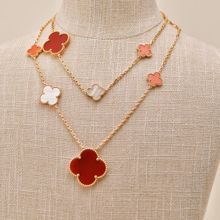 Preloved VCA VIP Magic Alhambra Carnelian Coral and Mother of Pearl 18K Rose Gold Necklace
