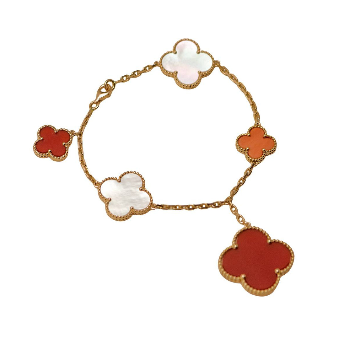 Preloved Van Cleef & Arpels VIP Magic Alhambra Carnelian Coral and Mother of Pearl 18K Rose Gold Bracelet