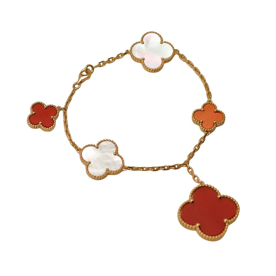 Preloved Van Cleef & Arpels VIP Magic Alhambra Carnelian Coral and Mother of Pearl 18K Rose Gold Bracelet