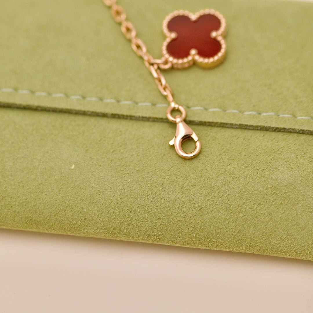Second Hand Van Cleef & Arpels VIP Magic Alhambra Carnelian Coral and Mother of Pearl 18K Rose Gold Bracelet