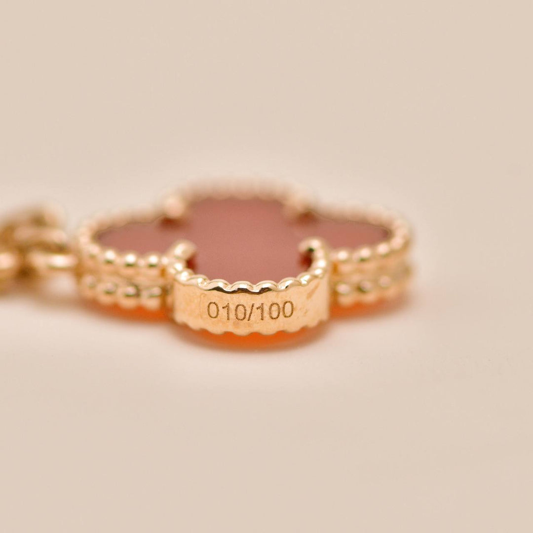 Used VCA VIP Magic Alhambra Carnelian Coral and Mother of Pearl 18K Rose Gold Bracelet