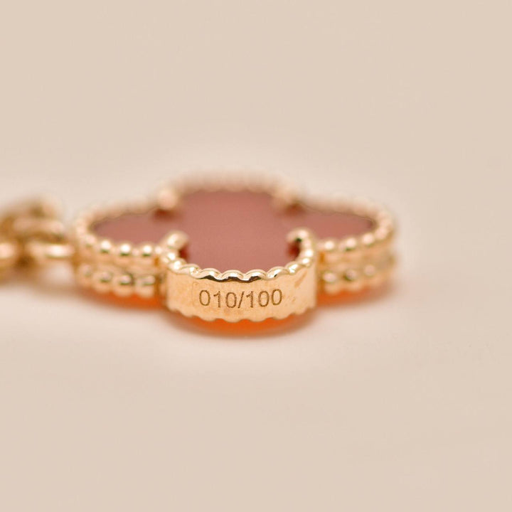 Used VCA VIP Magic Alhambra Carnelian Coral and Mother of Pearl 18K Rose Gold Bracelet