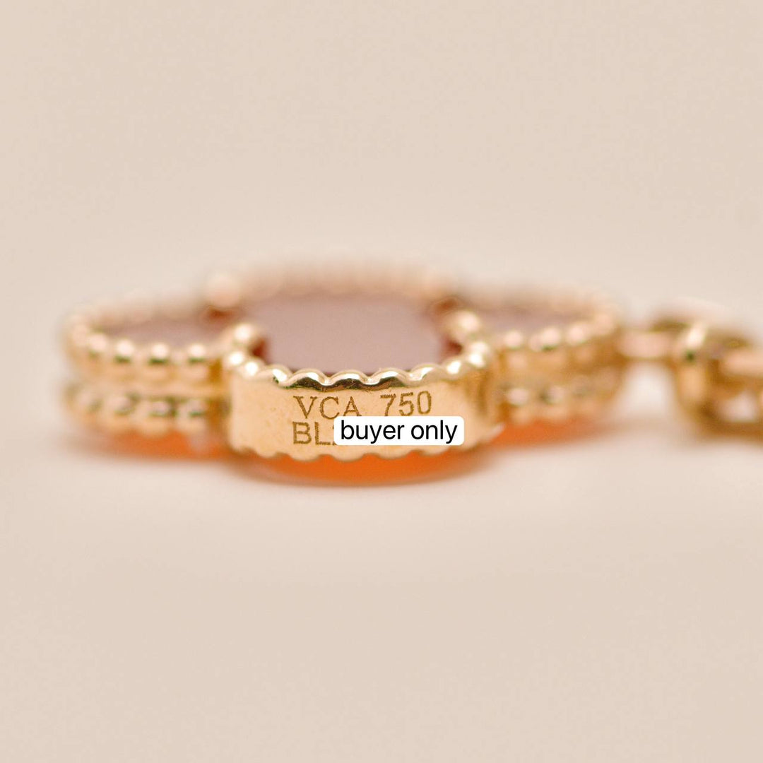 Second Hand Van Cleef VIP Magic Alhambra Carnelian Coral and Mother of Pearl 18K Rose Gold Bracelet