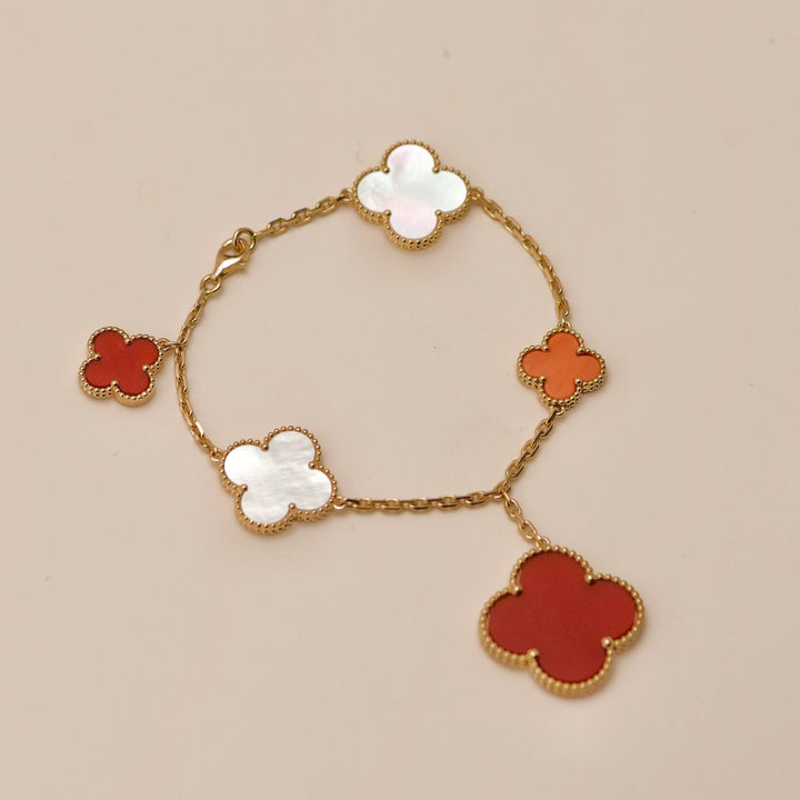 Used Van Cleef & Arpels VIP Magic Alhambra Carnelian Coral and Mother of Pearl 18K Rose Gold Bracelet