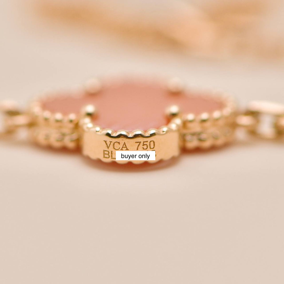 Used VCA VIP Magic Alhambra Carnelian Coral and Mother of Pearl 18K Rose Gold Necklace