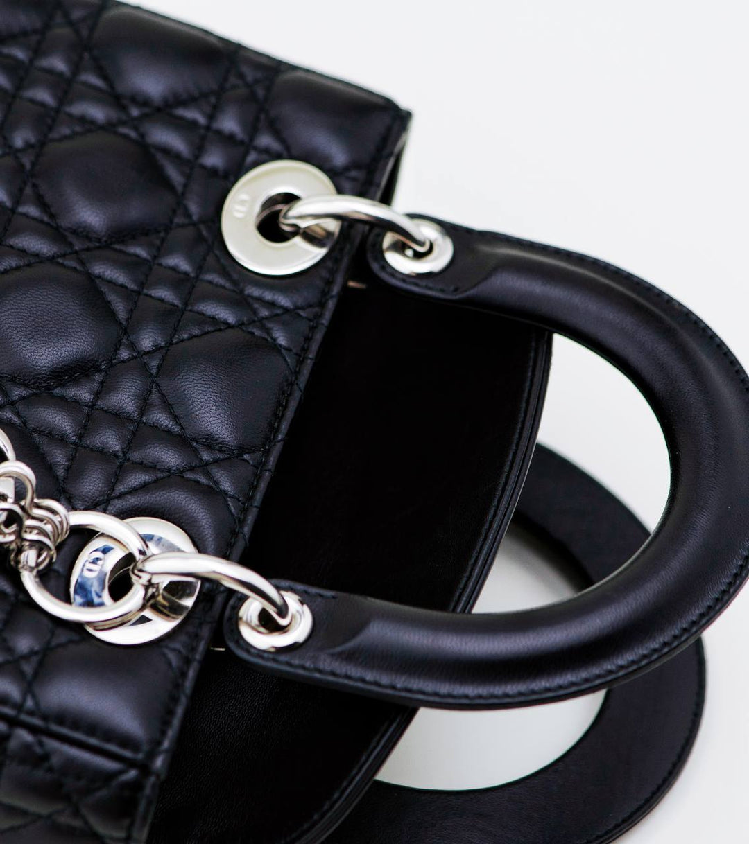 Preloved Dior Lady Dior Black Leather Small Size Handbag