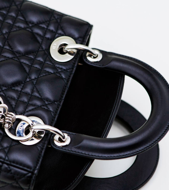 Preloved Dior Lady Dior Black Leather Small Size Handbag