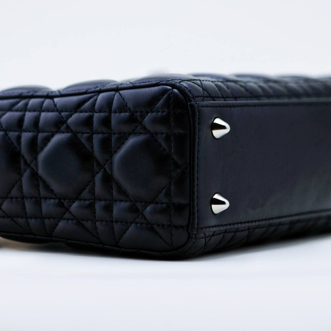 Preowned Dior Lady Dior Black Leather Small Size Handbag