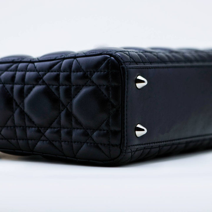 Preowned Dior Lady Dior Black Leather Small Size Handbag