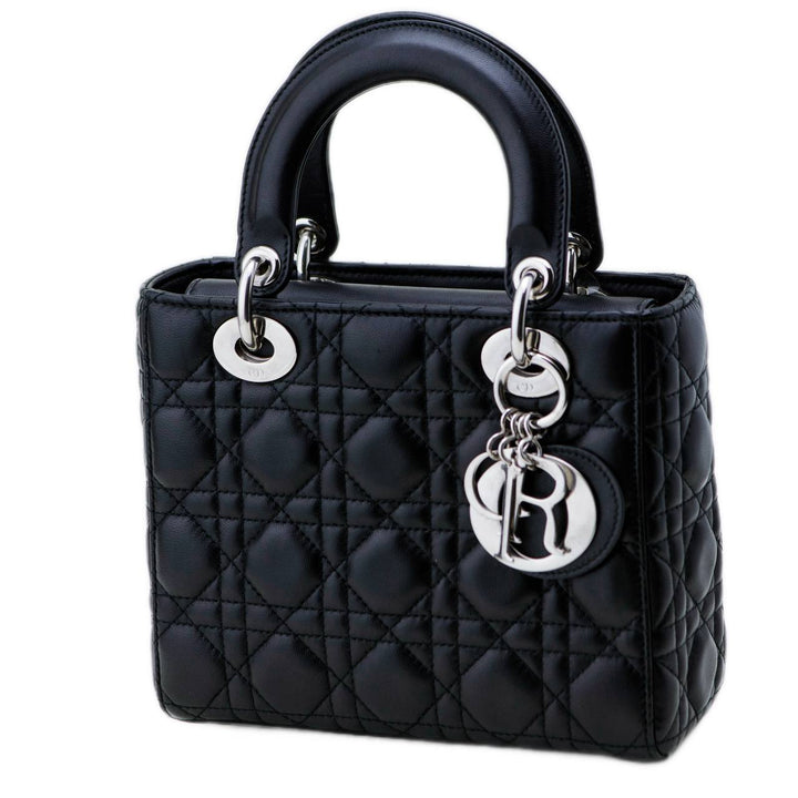 Preloved Dior Lady Dior Black Leather Small Size Silver Hardware Handbag
