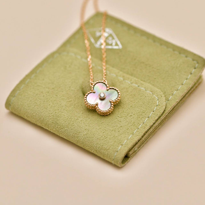 Used Van Cleef & Arpels Vintage Alhambra Grey Mother of Pearl 18k Rose Gold 2014 Holiday Pendant