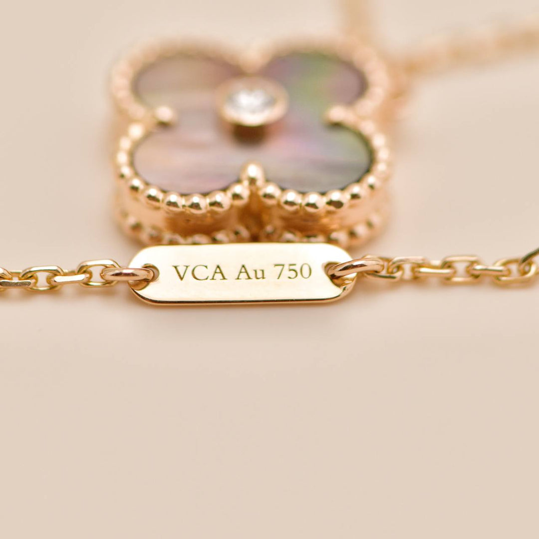 Preloved VCA Vintage Alhambra Grey Mother of Pearl 18k Rose Gold 2014 Holiday Pendant