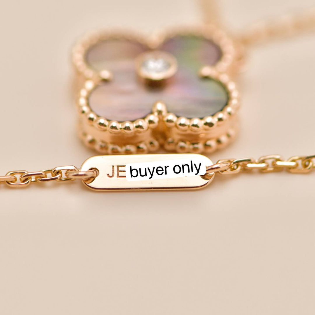 Second Hand Van Cleef Vintage Alhambra Grey Mother of Pearl 18k Rose Gold 2014 Holiday Pendant