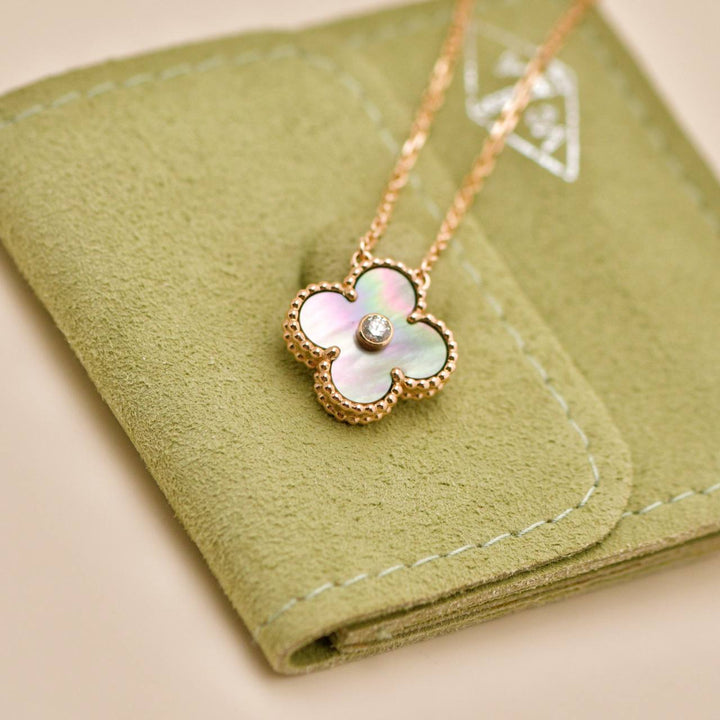 Second Hand Van Cleef & Arpels Vintage Alhambra Grey Mother of Pearl 18k Rose Gold 2014 Holiday Pendant