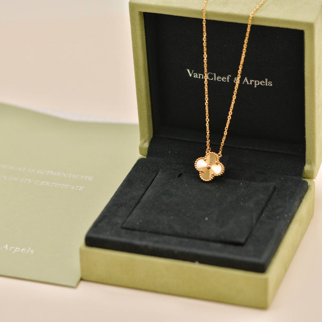 Preowned Van Cleef & Arpels Guilloché Vintage Alhambra 18K Yellow Gold Pendant