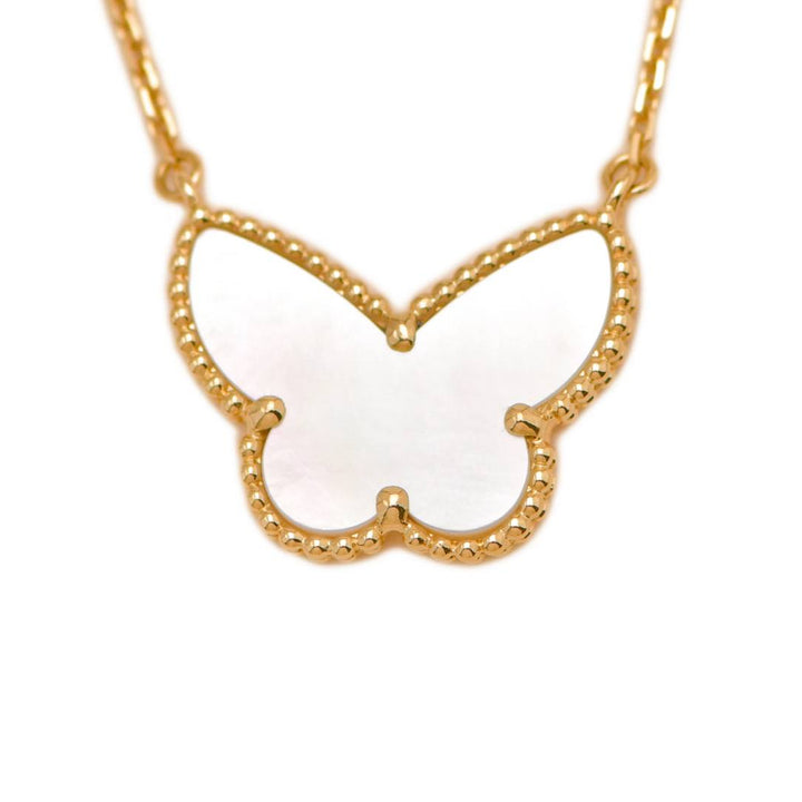 Preloved Van Cleef & Arpels Lucky Alhmabra Butterfly Mother of Pearl 18K Yellow Gold Pendant Necklace