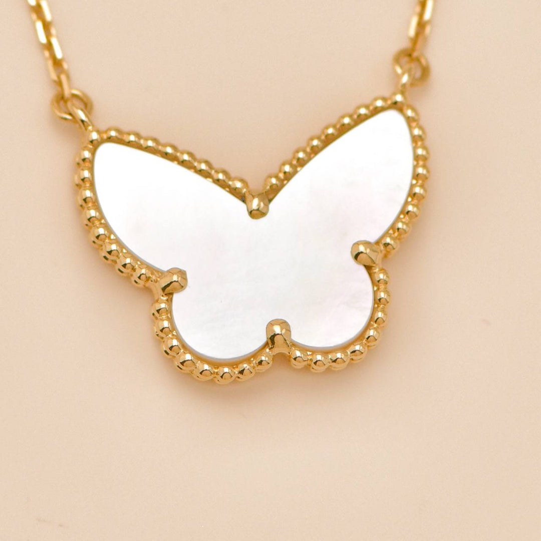 Preloved Van Cleef Lucky Alhmabra Butterfly Mother of Pearl 18K Yellow Gold Pendant Necklace