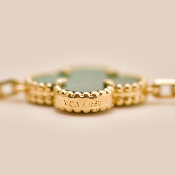 Preowned VCA Vintage Alhambra 5 Motif Malachite 18K Yellow Gold Bracelet