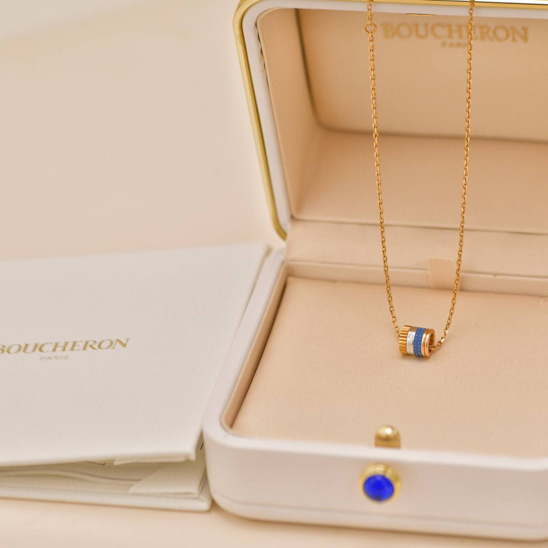 Preowned Boucheron Quatre Blue Edition 18K Rose Yellow White Gold Ceramic Pendant Necklace