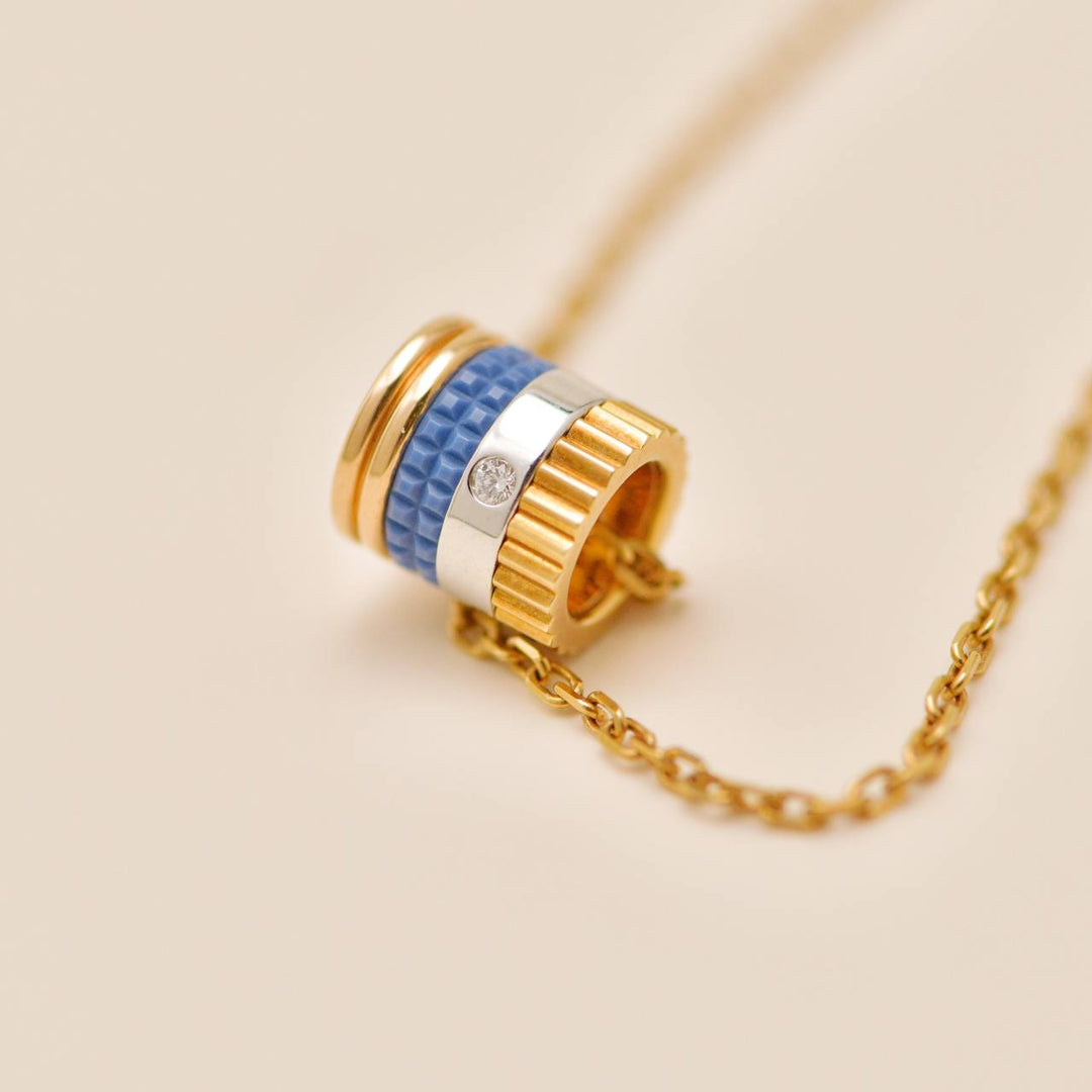 Used Boucheron Quatre Blue Edition 18K Rose Yellow White Gold Ceramic Necklace