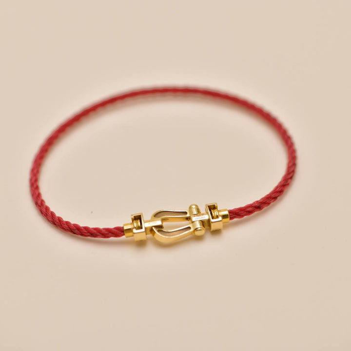 Used Fred Force 10 Diamond 18K Yellow Gold Red Cord Bracelet
