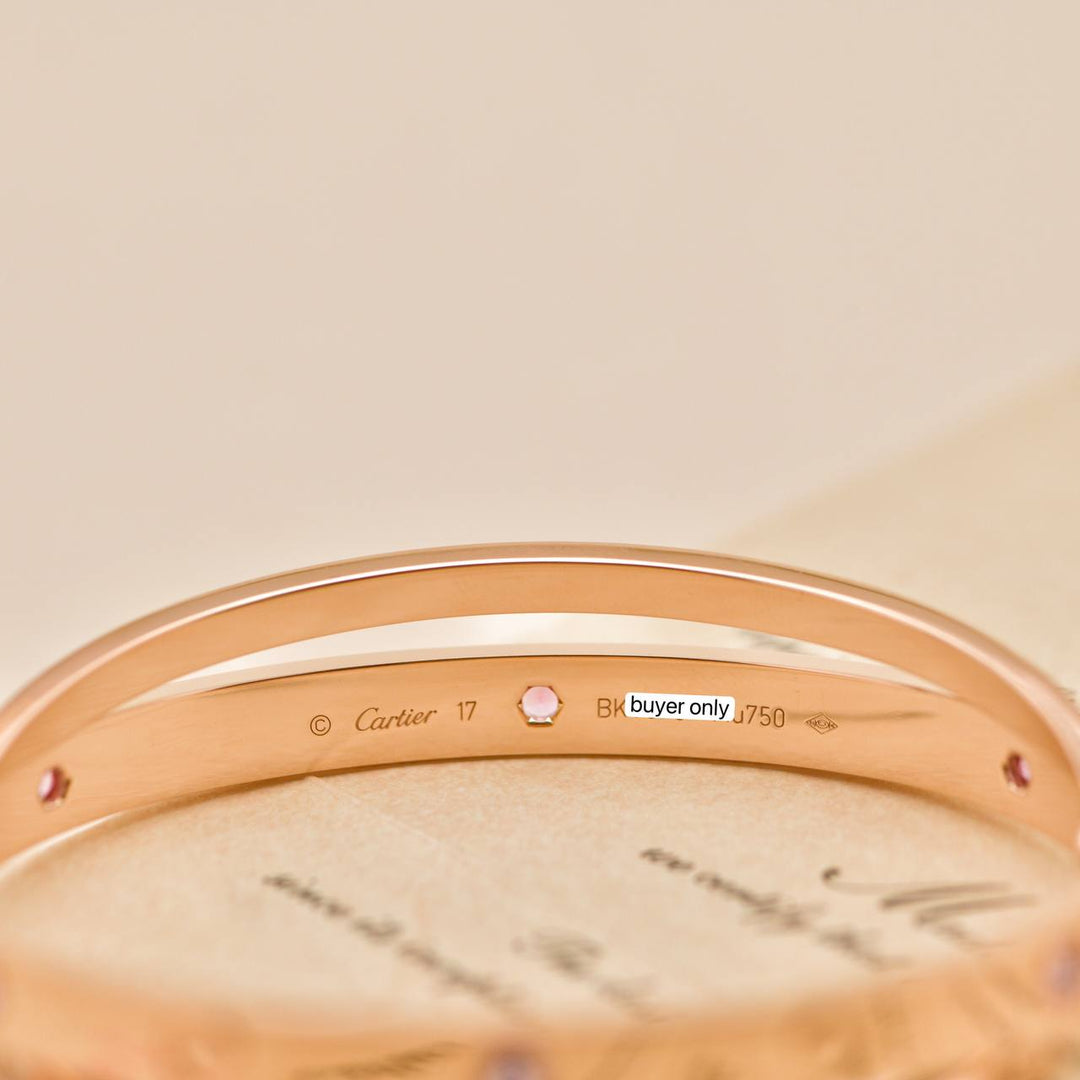 Used Cartier Love Diamond Pink Sapphire 18K Rose Gold Double Bracelet 