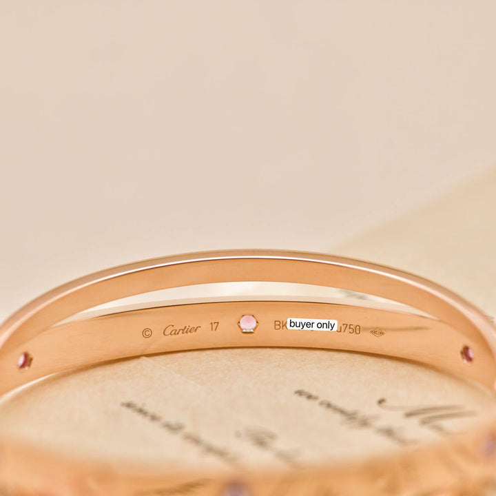 Used Cartier Love Diamond Pink Sapphire 18K Rose Gold Double Bracelet 
