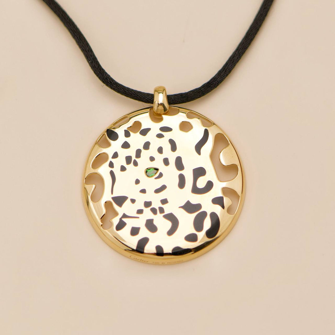 Preloved Cartier Panthère Enamel Tsavorite 18K Yellow Gold Cord Necklace