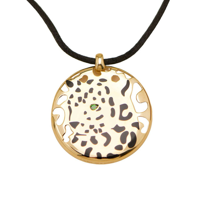 Preloved Cartier Panthère Enamel Tsavorite 18K Yellow Gold Cord Pendant Necklace
