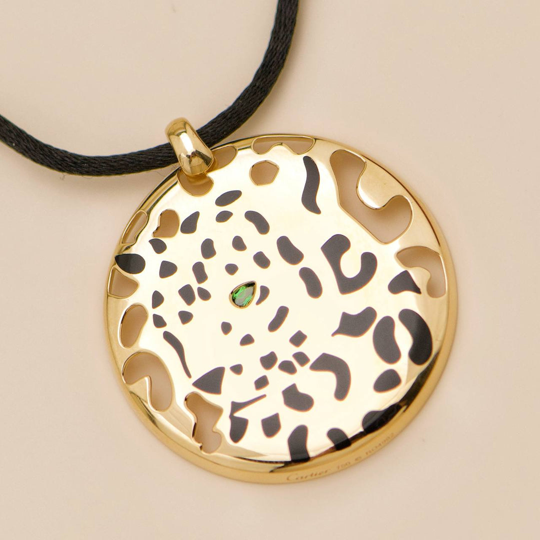 Preowned Cartier Panthère Enamel Tsavorite 18K Yellow Gold Cord Necklace