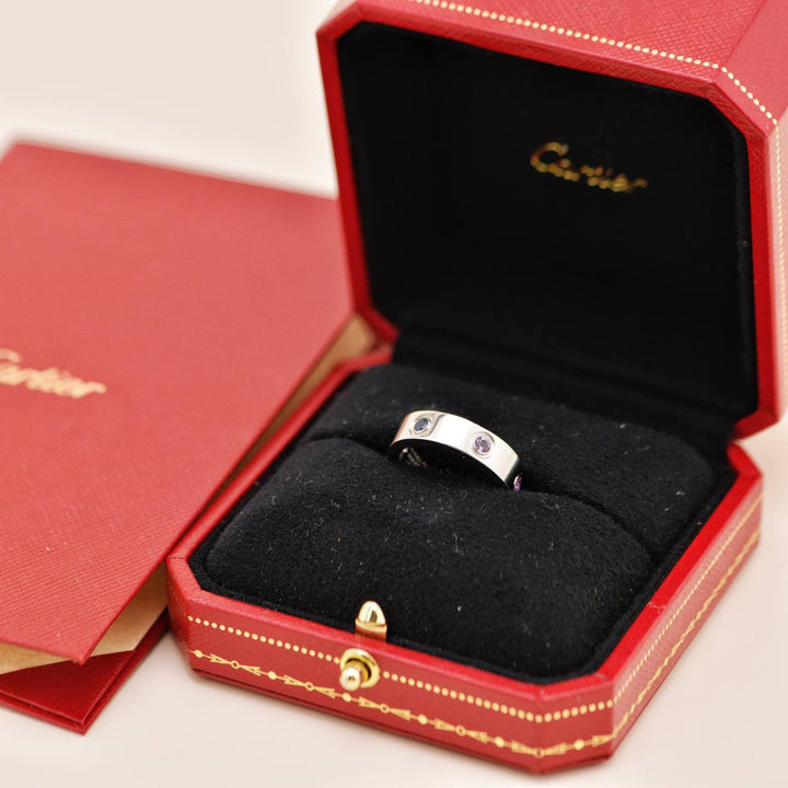 Preowned Cartier Love Rainbow Multi gem 18K White Gold Ring Size 52