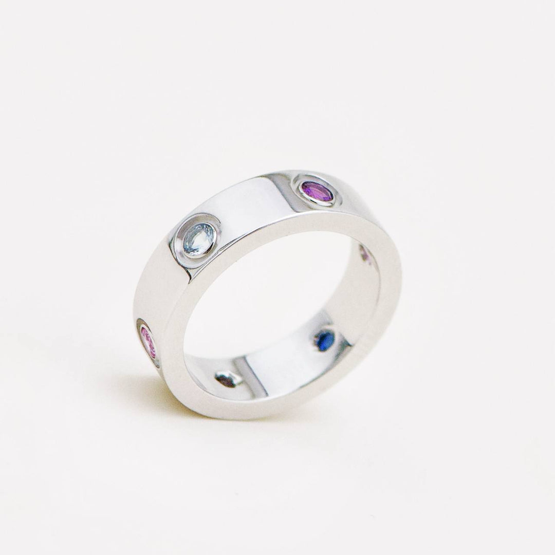 Preowned Cartier Love Rainbow Multi gem 18K White Gold Ring