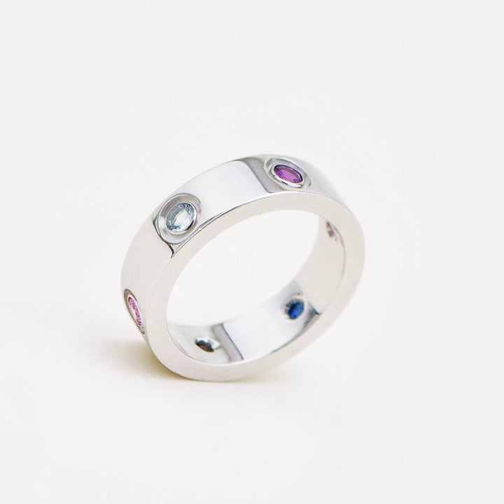 Preowned Cartier Love Rainbow Multi gem 18K White Gold Ring