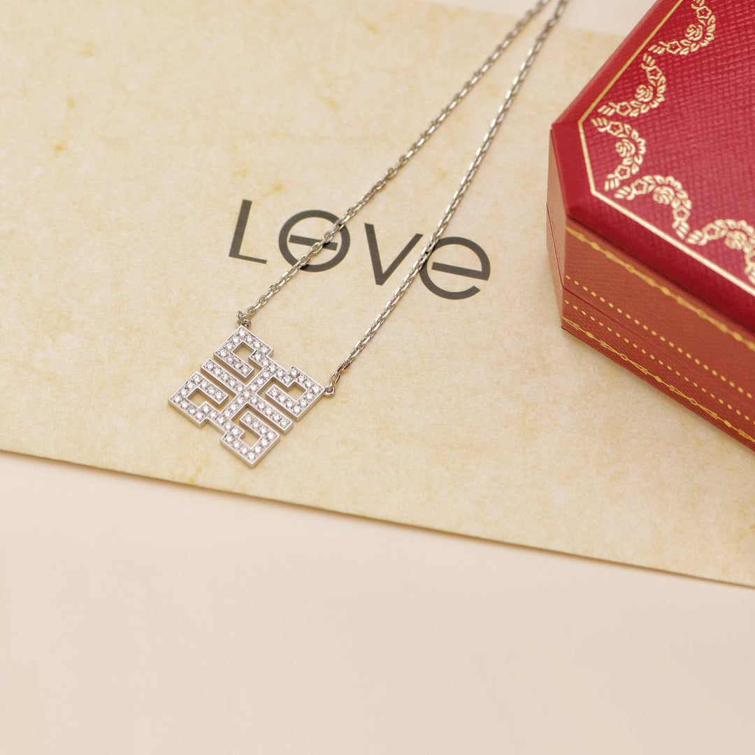 Preowned Cartier Baiser Du Dragon Diamond 18K White Gold Necklace