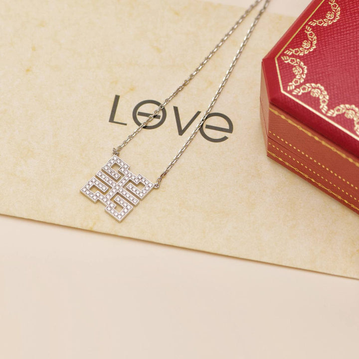 Preowned Cartier Baiser Du Dragon Diamond 18K White Gold Necklace