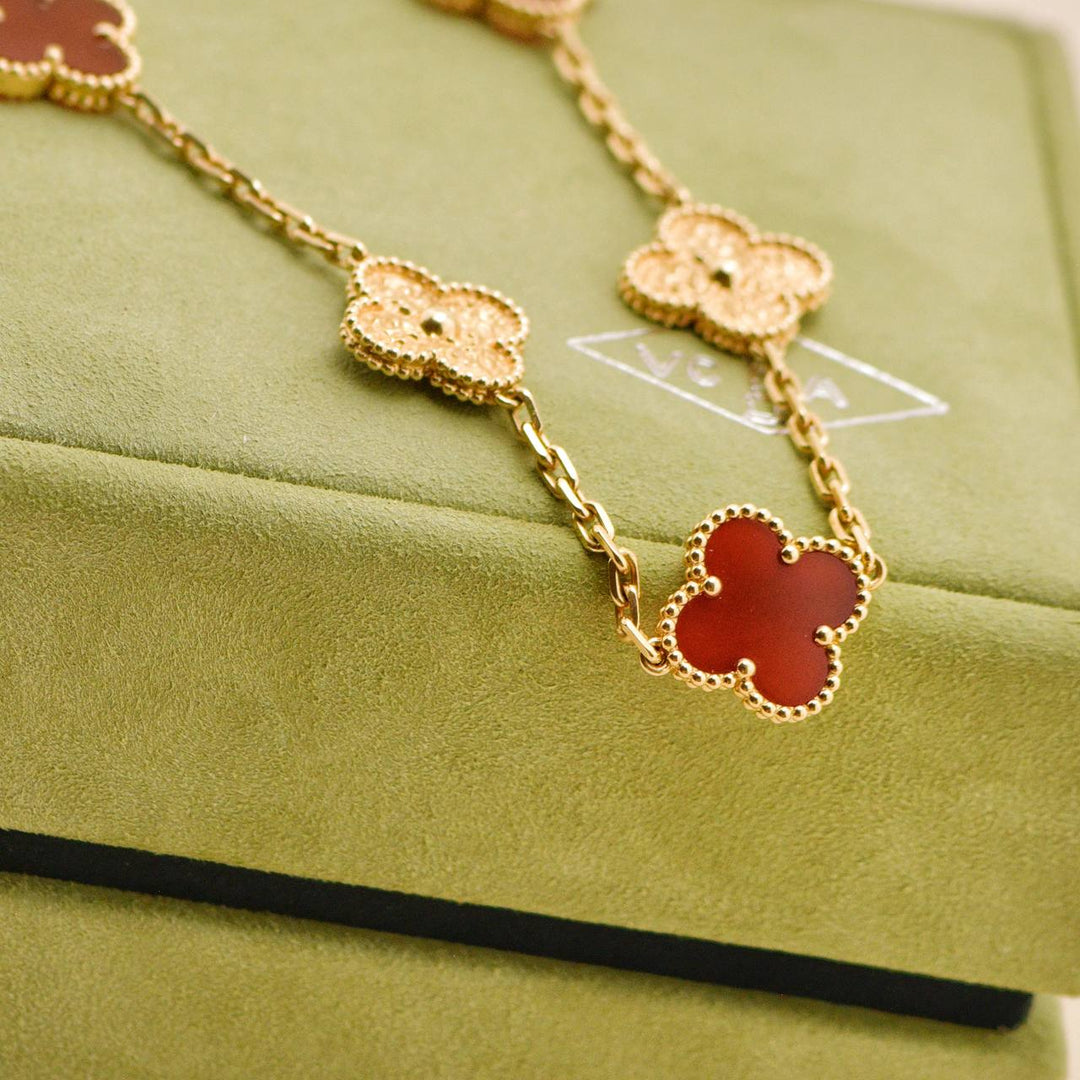 Preowned Van Cleef Vintage Alhambra Carnelian 18K Yellow Gold Bracelet