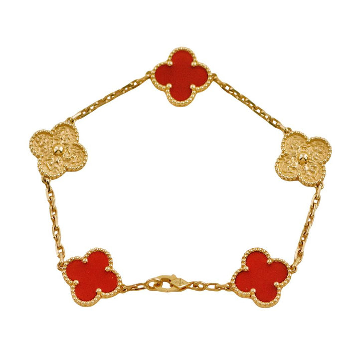 Preloved Van Cleef & Arpels Vintage Alhambra Carnelian 18K Yellow Gold Bracelet
