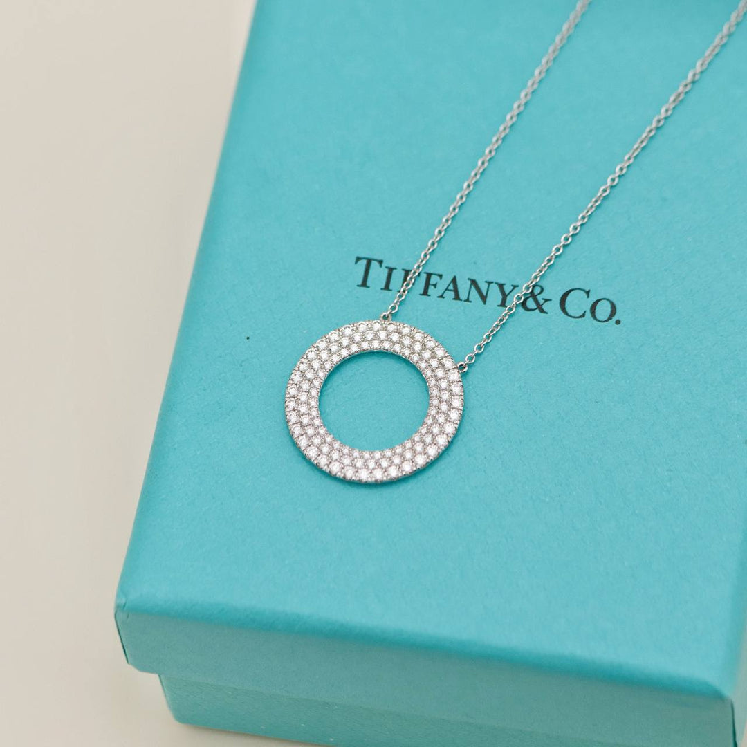 Preloved Tiffany & Co. Metro Diamond 18K White Gold Circle Pendant Necklace