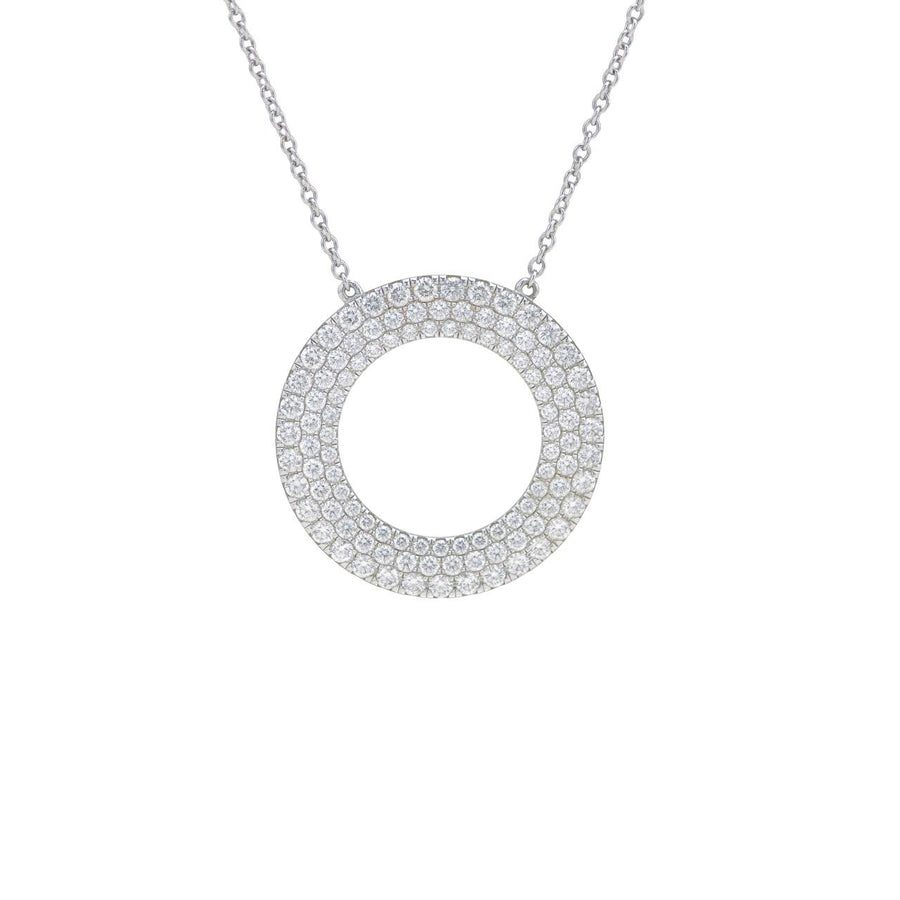 Preloved Tiffany & Co. Metro Three-Row Diamond 18K White Gold Circle Pendant Necklace