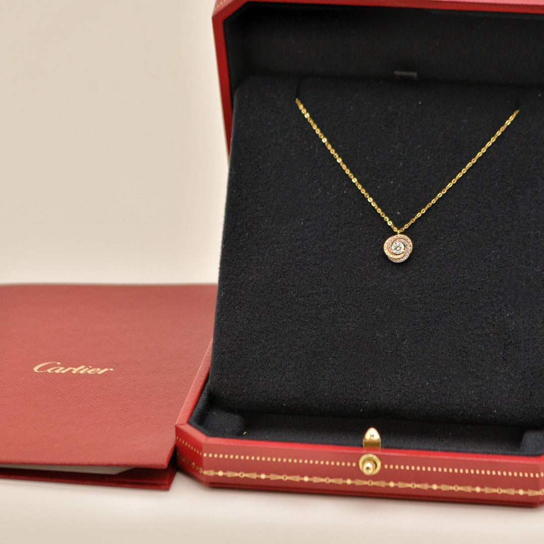 Preowned Cartier Trinity Diamond 18K Rose Yellow and White Gold Pendant Necklace