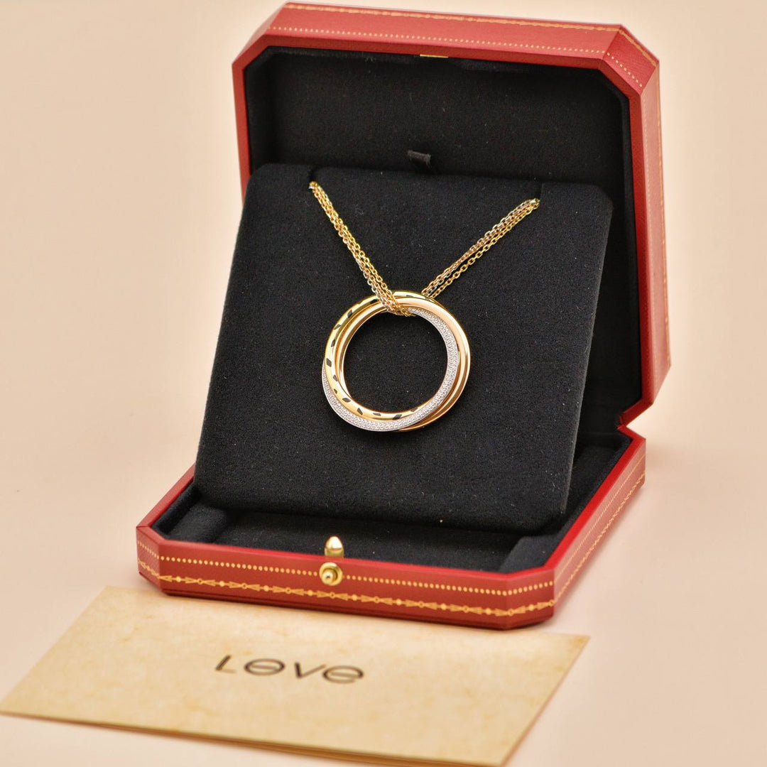 Preowned Cartier Trinity Panthère Diamond 18K Tri Colour Gold Pendant Necklace
