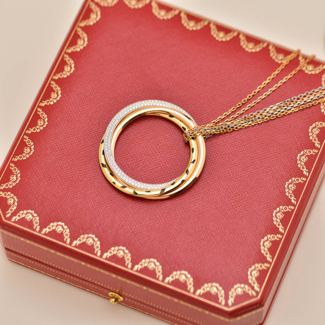 Second Hand Cartier Trinity Panthère Diamond 18K Gold Pendant Necklace