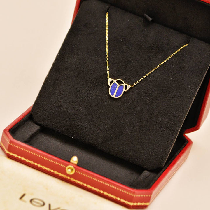 Used Cartier Limited Edition Diamond Lapis Lazuli 18K Yellow Gold Scarab Pendant Necklace