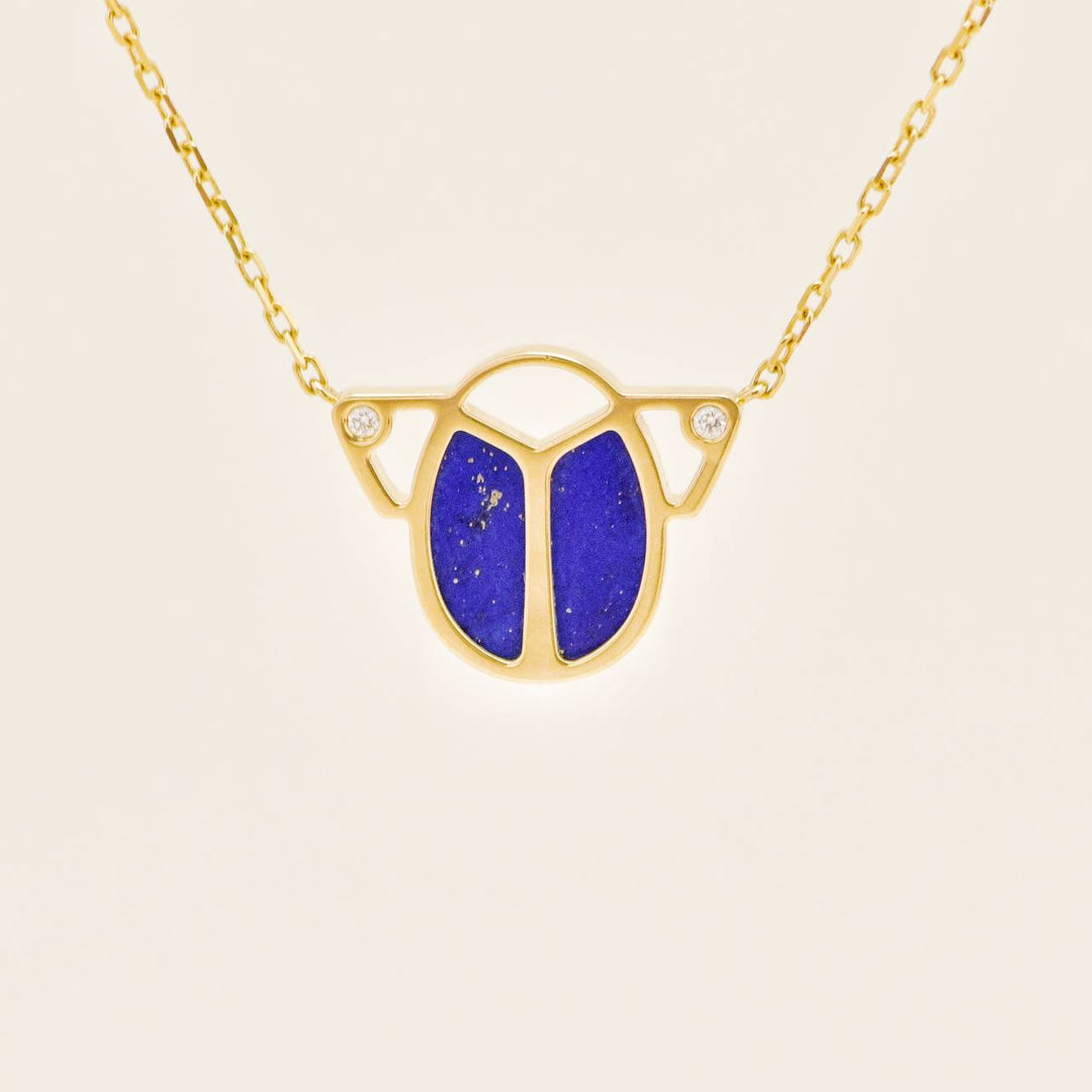 Preowned Cartier Limited Edition Diamond Lapis Lazuli 18K Yellow Gold Scarab Necklace