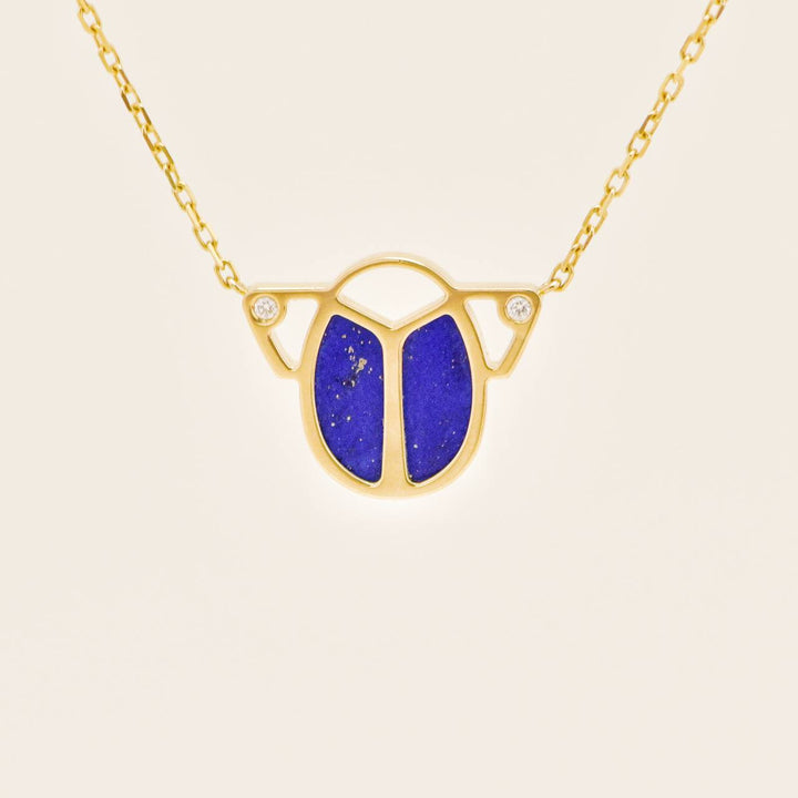 Preowned Cartier Limited Edition Diamond Lapis Lazuli 18K Yellow Gold Scarab Necklace