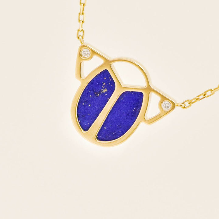 Used Cartier Limited Edition Diamond Lapis Lazuli 18K Yellow Gold Scarab Necklace
