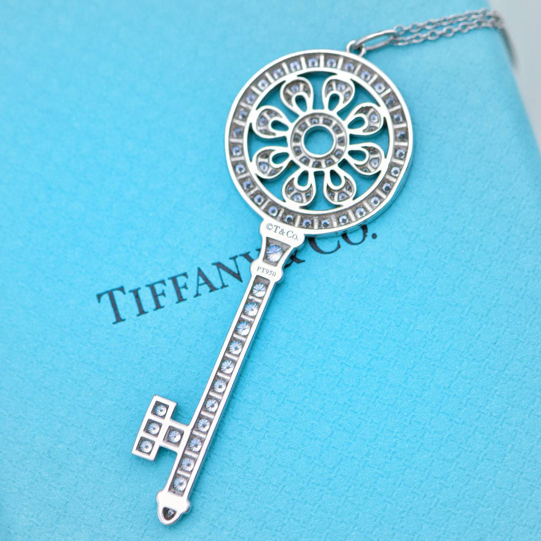 Preowned Tiffany & Co. Keys Petals Diamond Platinum Key Pendant Necklace
