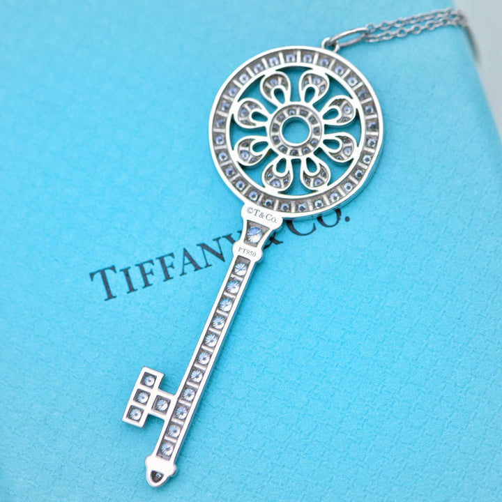 Preowned Tiffany & Co. Keys Petals Diamond Platinum Key Pendant Necklace